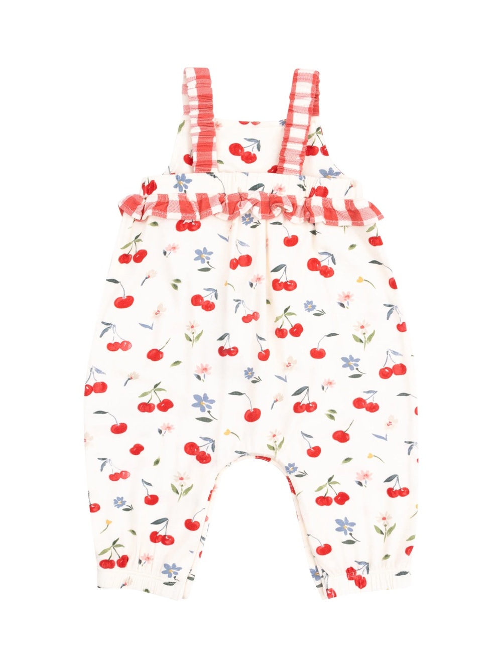 Watercolor Cherries & Gingham Ruffle Waist Romper by Angel Dear - Picture 2 of 2